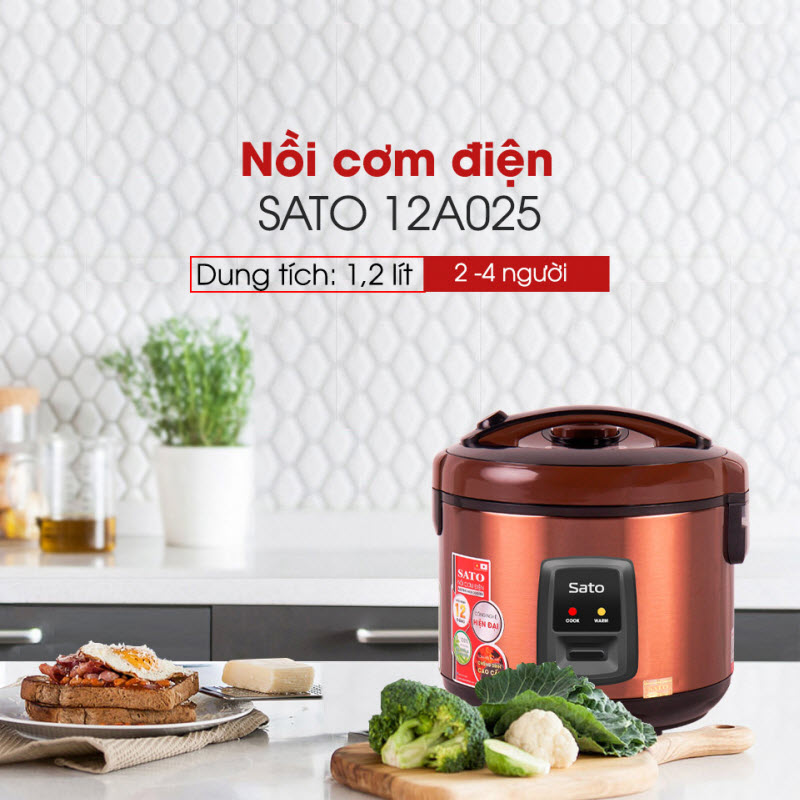 Nồi cơm điện 1.2L SATO 12A025 - Dung tích 1.2 lít phù hợp sử dụng cho 2 - 4 người - Miễn phí vận chuyển toàn quốc - Hàng chính hãng