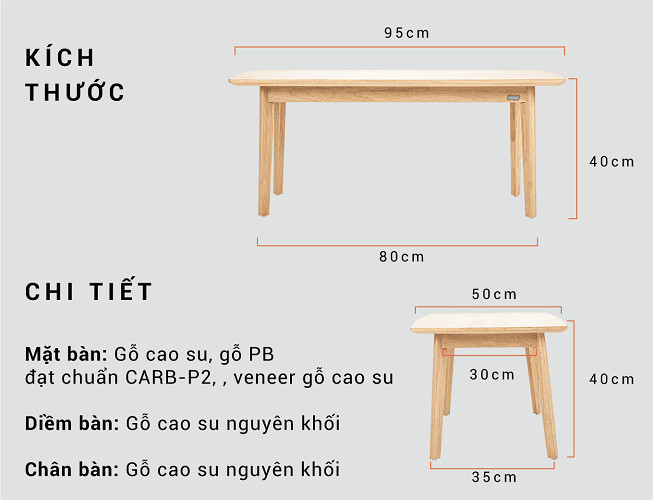 Bàn Cafe, Bàn Trà Phòng Khách MOHO Gỗ Cao Su