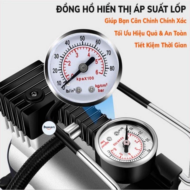 Máy Bơm Lốp Ô Tô Bằng Điện Mini 12V Có Đồng Hồ Áp Suất