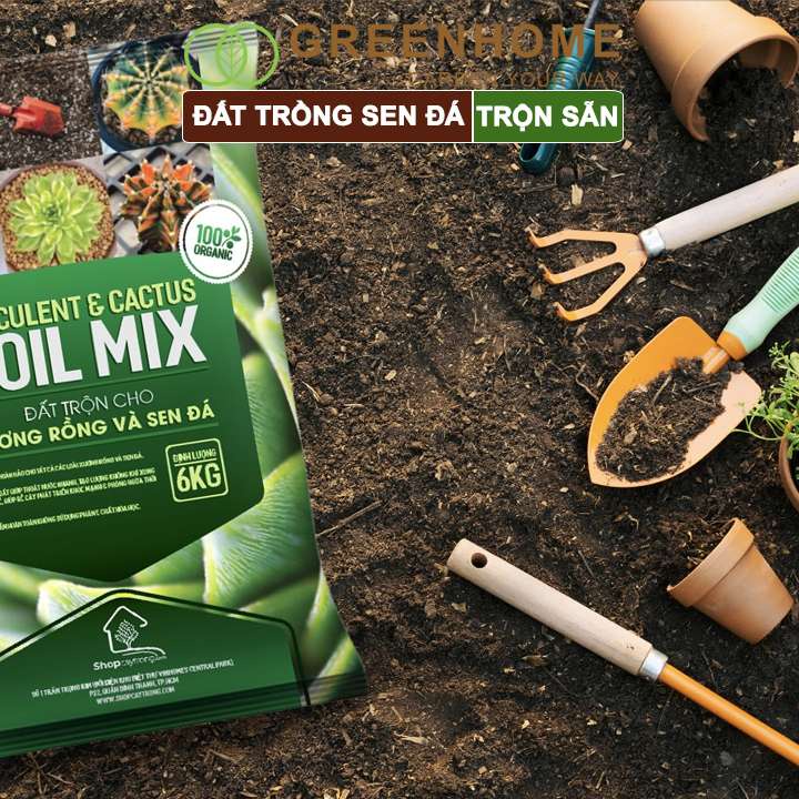 Đất Trồng Sen Đá Greenhome, Bao 1kg, Soil Mix, Trộn Sẵn, Tiện Lợi, Đầy Đủ Dinh Dưỡng, Thoát Nước Tốt, Cây Nhanh Lớn