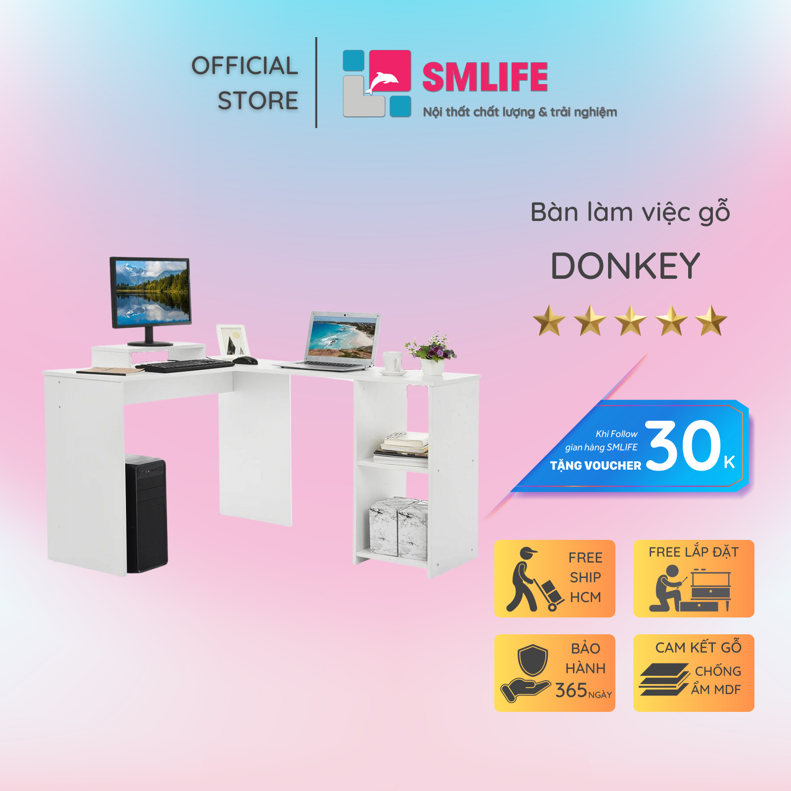 Bàn Làm Việc Chữ L Hiện Đại SMLIFE Donkey