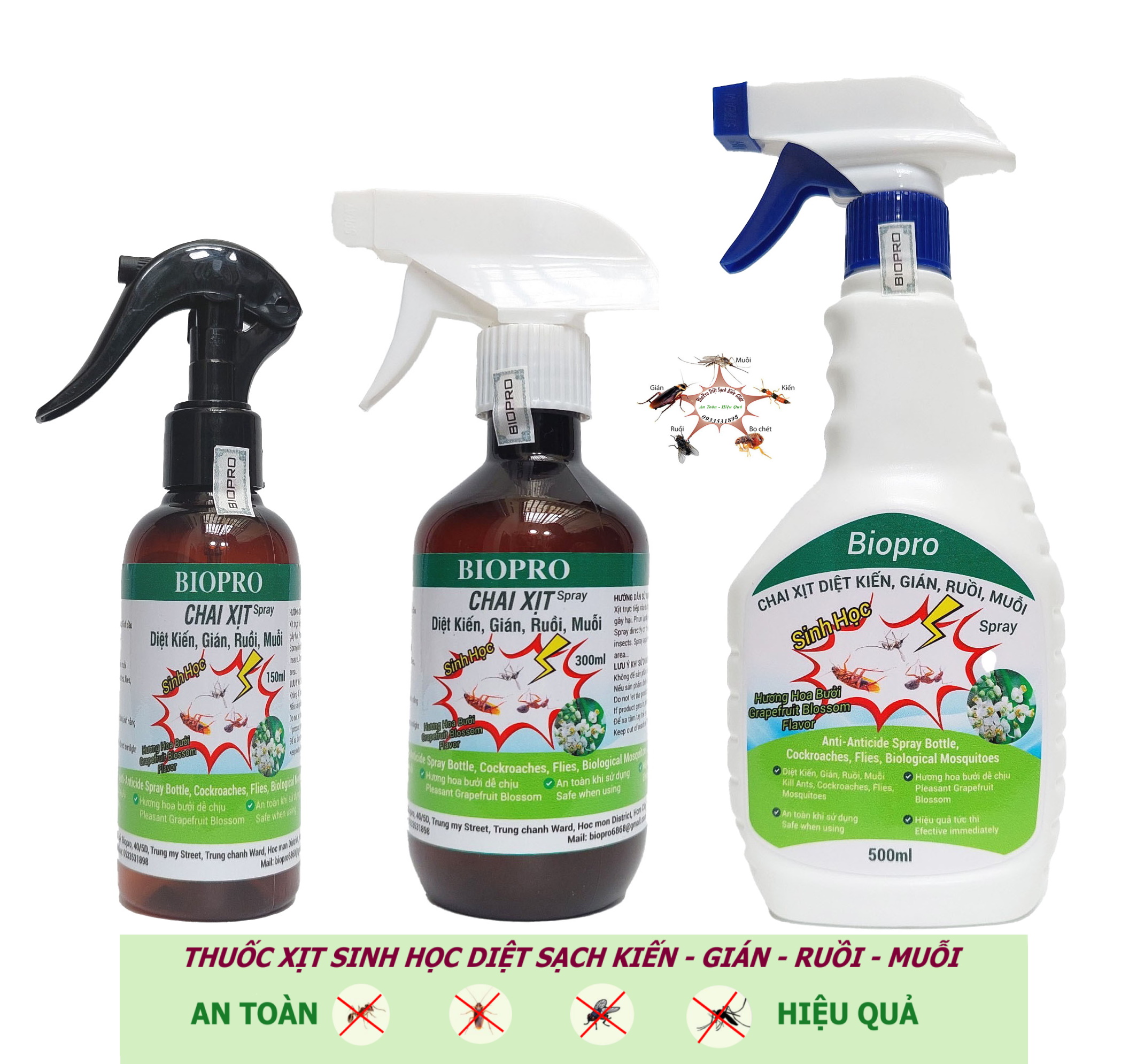Thuốc xịt sinh học Diệt kiến Diệt gián Diệt ruồi Diệt muỗi Biopro Hương bưởi dịu nhẹ, an toàn, hiệu quả dài lâu