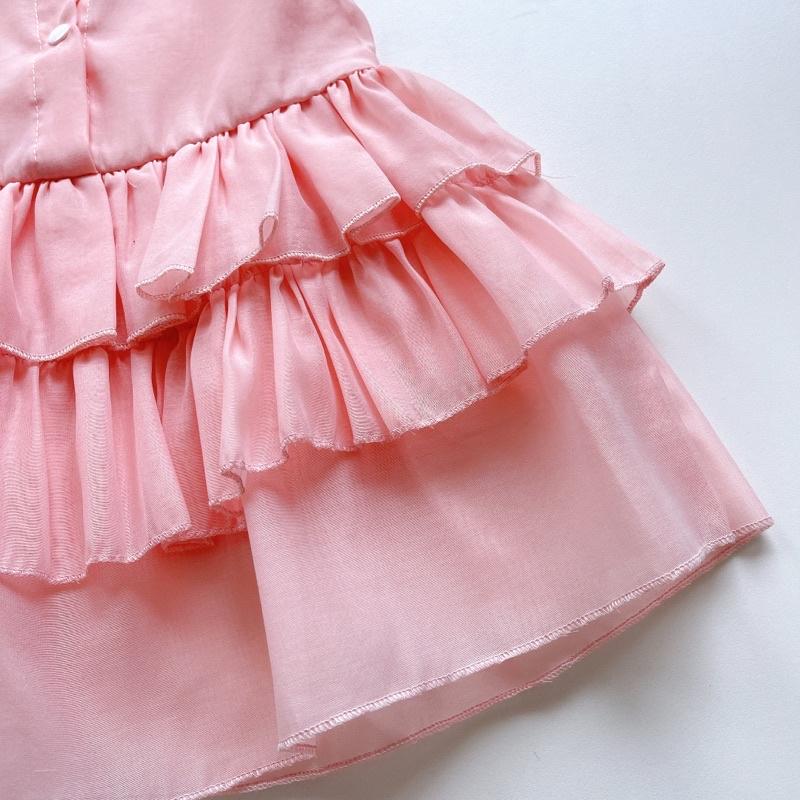 Váy 3 Tầng Hồng Phấn Cho Bé Gái 4 - 30kg Chất Tơ Nến Mềm