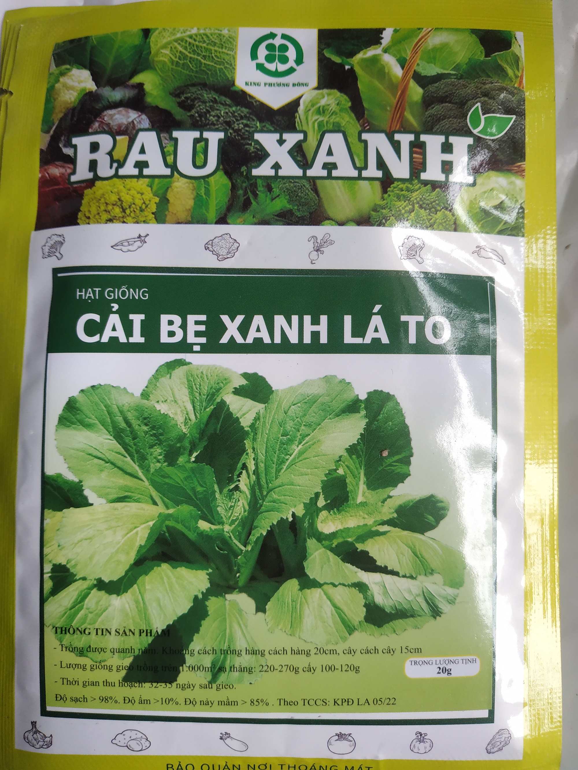 Combo 5 gói Hạt giống CẢI BẸ XANH LÁ TO - gói 20 gram