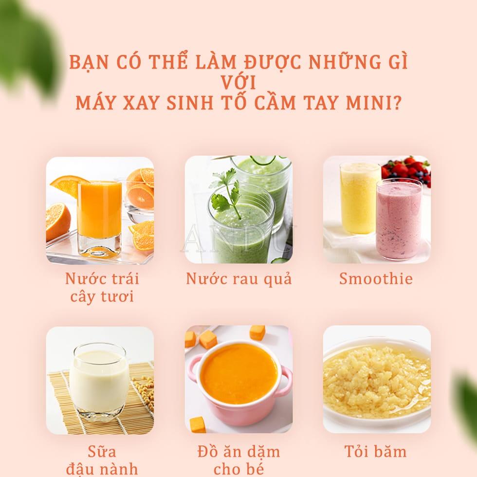 Máy Xay Sinh Tố Cầm Tay 300ml Mini Sạc Pin, Máy Say Sinh Tố Đa Năng