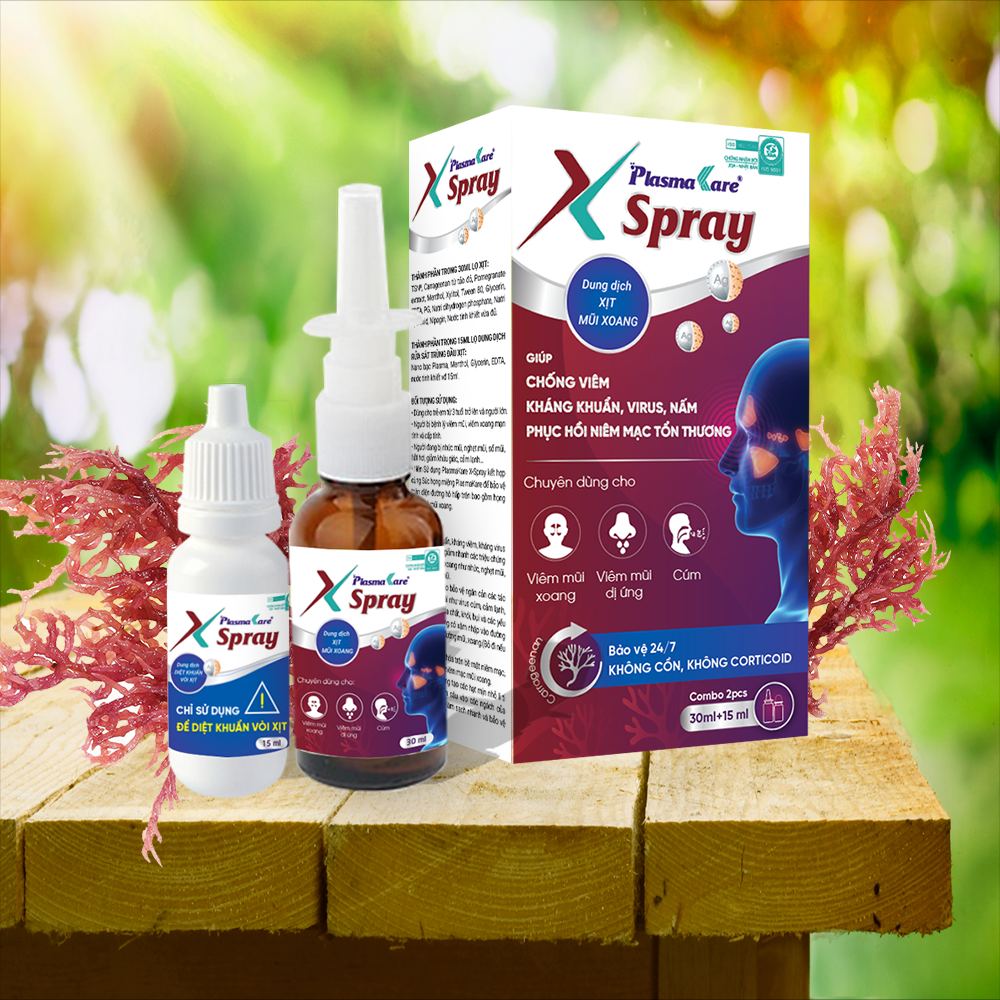 Dung dịch xịt mũi xoang nano bạc PlasmaKare X - Spray chuyên cho viêm xoang cấp và mạn tính, viêm mũi dị ứng, giảm hoặc mất khứu giác