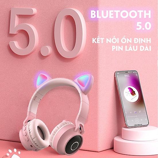 Tai Nghe Bluetooth Hình Tai Mèo Hàn Quốc Siêu Đáng Yêu