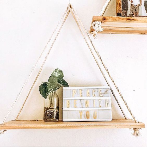 Kệ Treo Trang Trí Bằng Dây Thừng Se Macrame Gỗ Thông Nhập Khẩu - Kích thước: 50x10cm