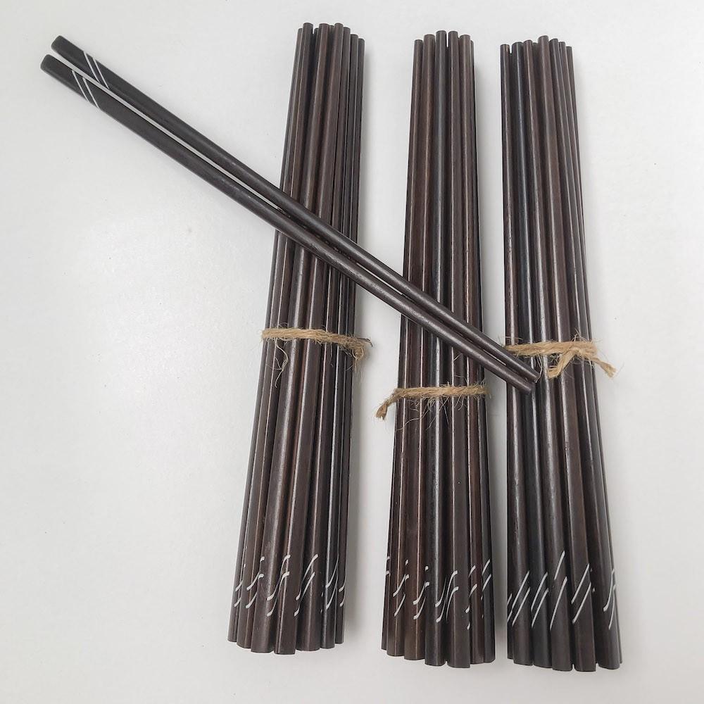 Bộ 10 đôi đũa KHẢM đũa ăn cơm cao cấp đũa gỗ TRẮC ĐEN, đũa đẹp tự nhiên không hoá chất, không cong vênh, chống mốc