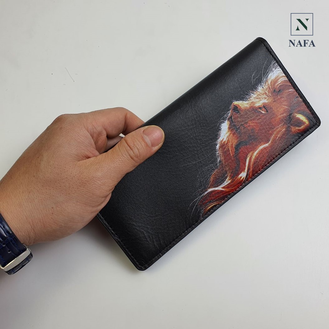 [Da thật] Ví dài, ví cầm tay da bò in UV hình Sư Tử phong cách mạnh mẽ thời trang NAFA WL111-LEO