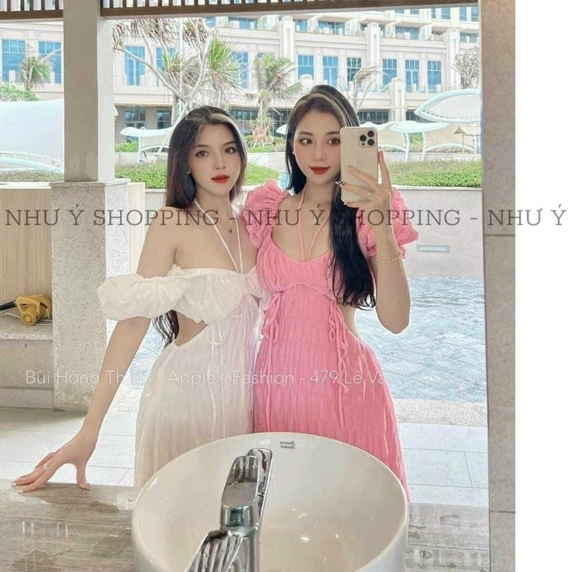 Đầm maxi đi biển chất thun xốp co giãn kiểu cắt xẻ sexy 4 màu hot trend mùa hè-TPxop