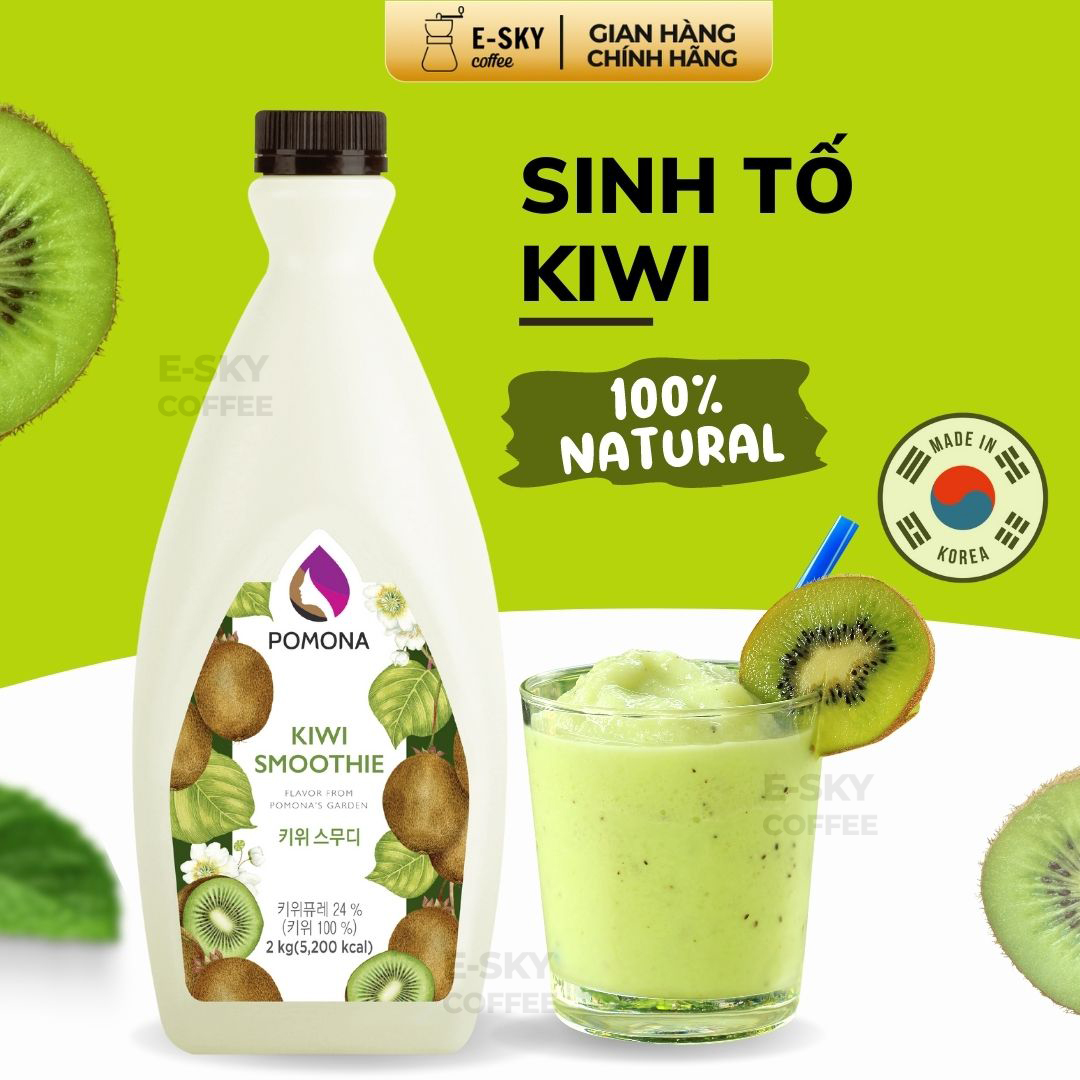 Mứt Kiwi Pomona Kiwi Smoothie Nguyên Liệu Pha Chế Hàn Quốc Chai 2kg