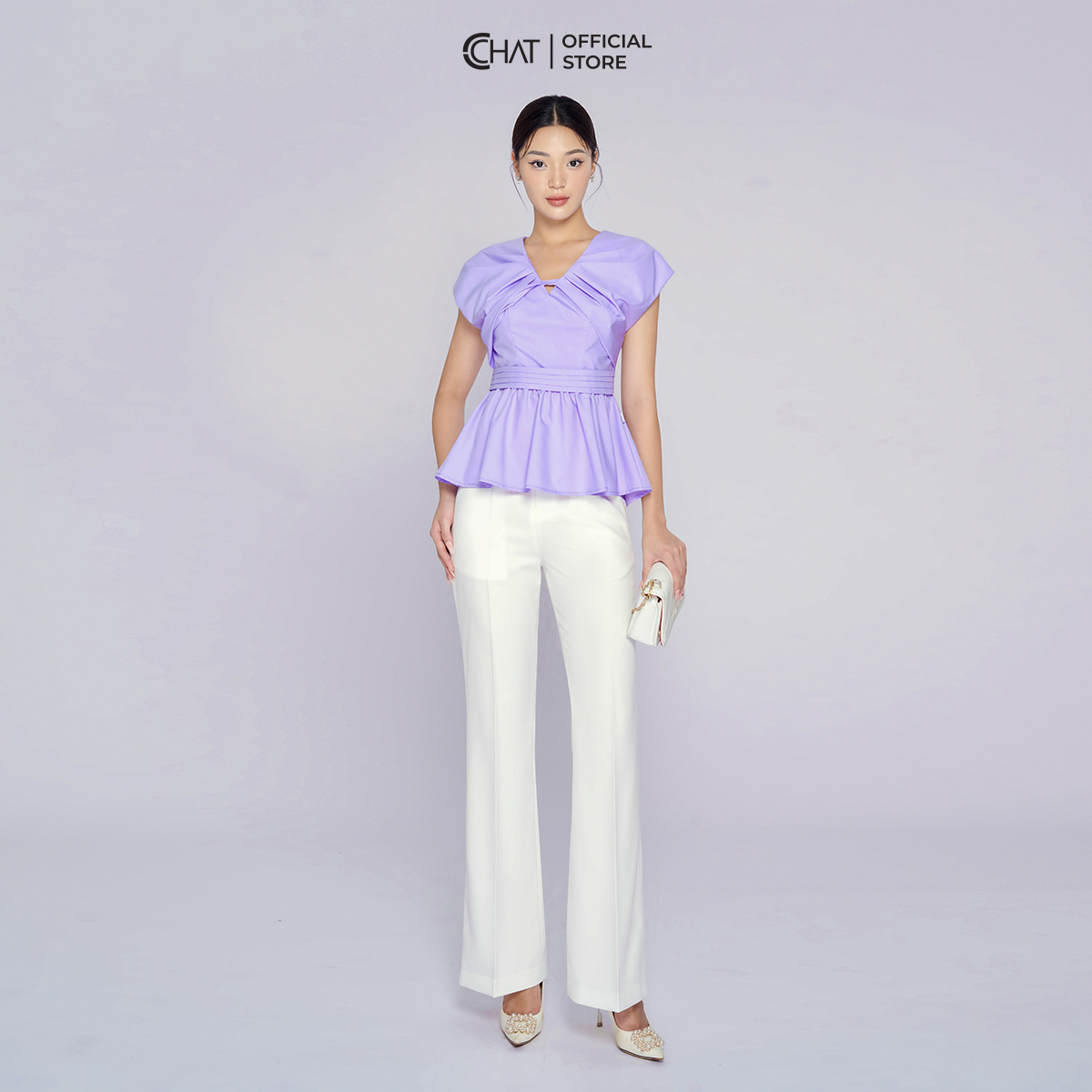 Áo Kiểu Nữ Chờm Vai Cổ V Dáng Peplum Chất Voan Cao Cấp 13ANV2011PT