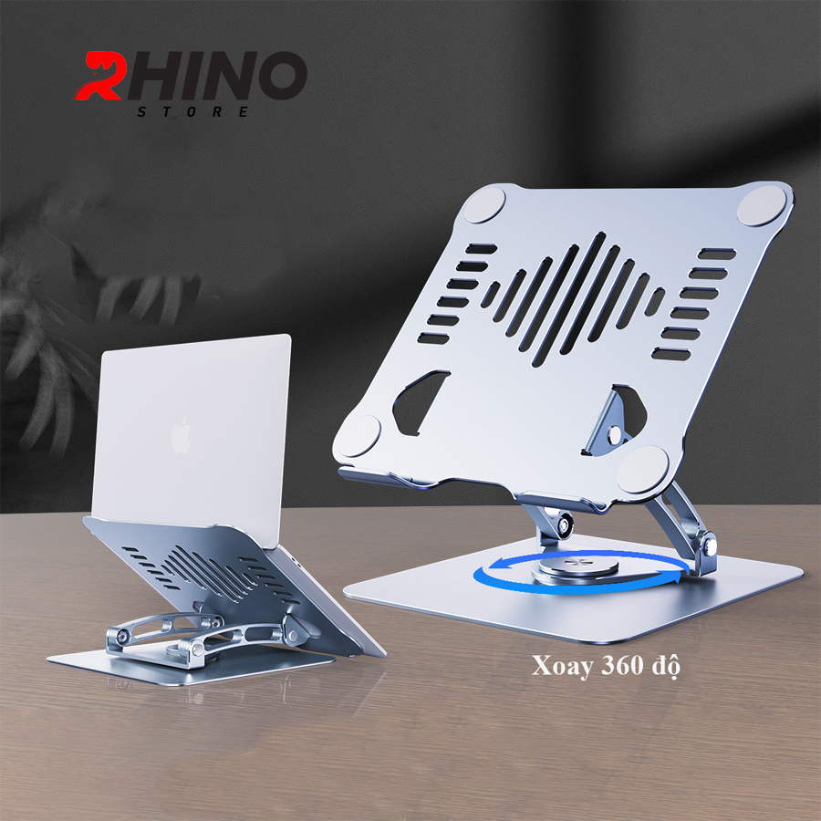 Kệ đỡ Laptop xoay 360° tản nhiệt Rhino KL301, giá đỡ máy tính nhôm cao cấp, gấp gọn - Hàng chính hãng