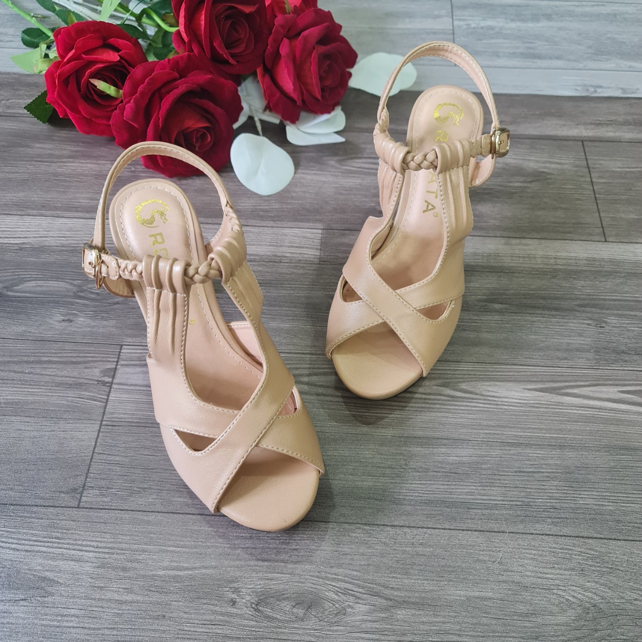 Sandal cao gót nữ cách điệu, da lì ROSATA RO585 - 9p - Nude - HÀNG VIỆT NAM - BKSTORE