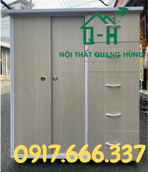 TỦ NHỰA ĐÀI LOAN 2 CÁNH CỬA LÙA VÀ 5 NGĂN KÉO 1M25X1M06X42CM