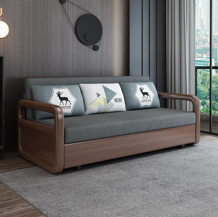 Sofa giường đa năng hộc kéo tay gỗ HGK-23 ngăn chứa đồ tiện dụng Tundo KT 1m8