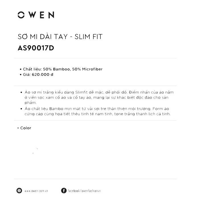 OWEN - Áo sơ mi dài tay Owen SLIMFIT màu trắng in vân AS 90017 - áo sơ mi trắng