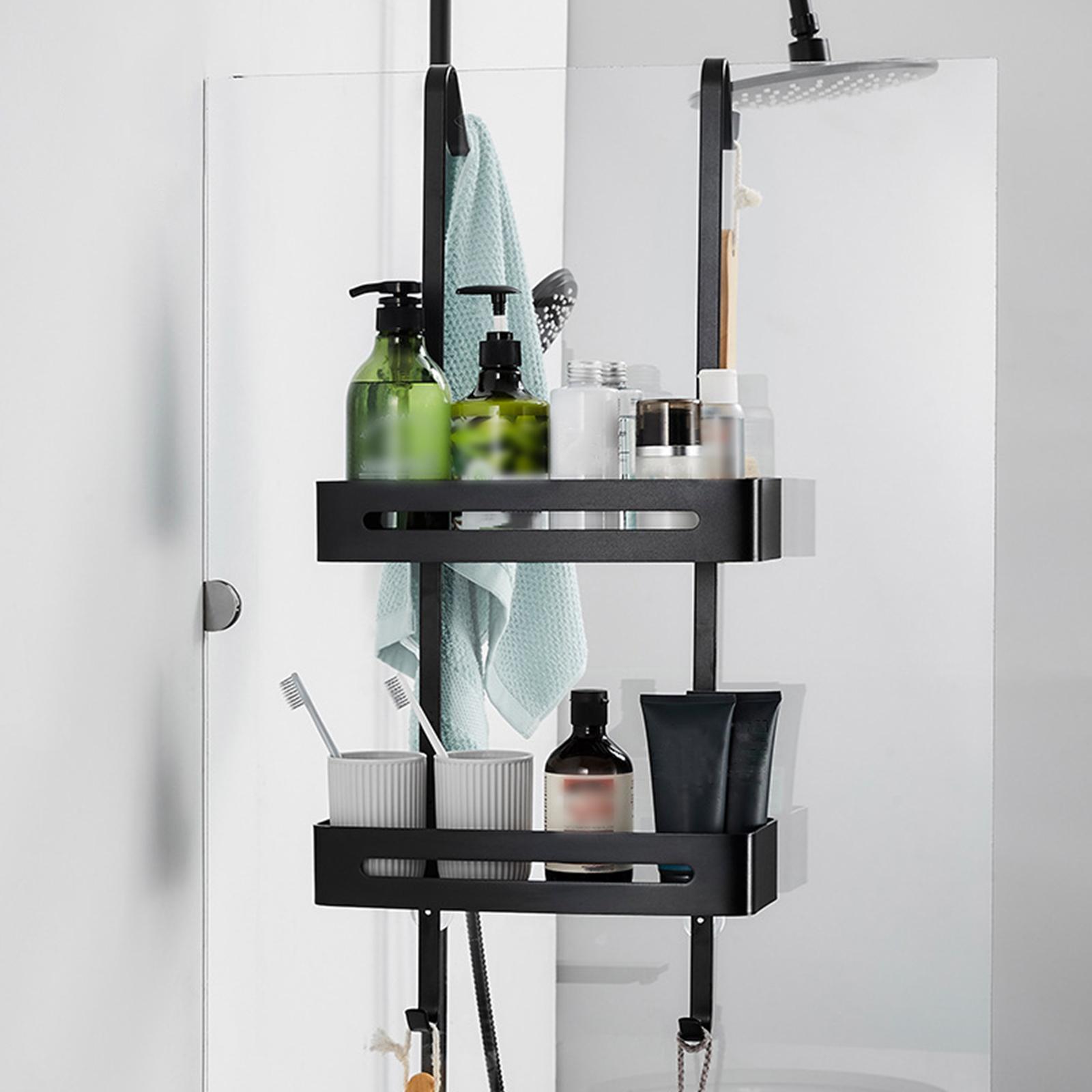2 Tiers Over The Door Shower Caddy with Hooks Over Door Bathroom Shower Caddy Hanging Storage Organizer Shelves
