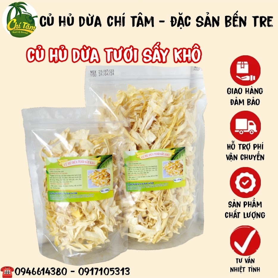 Củ hủ dừa tươi sấy khô 50g - Đặc sản Bến Tre - Củ hủ dừa Chí Tâm