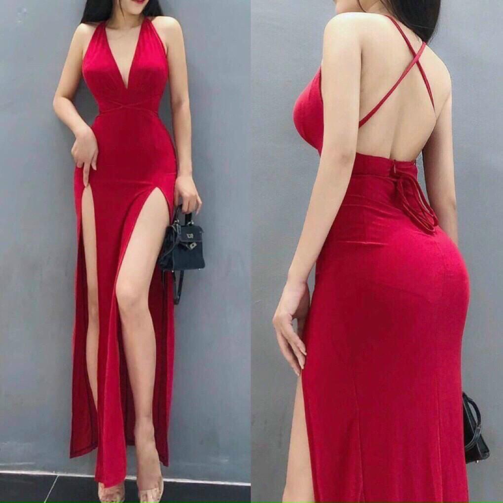 Đầm body cổ khoét sâu sẻ đùi cao, hở lưng cực sexy sang chảnh