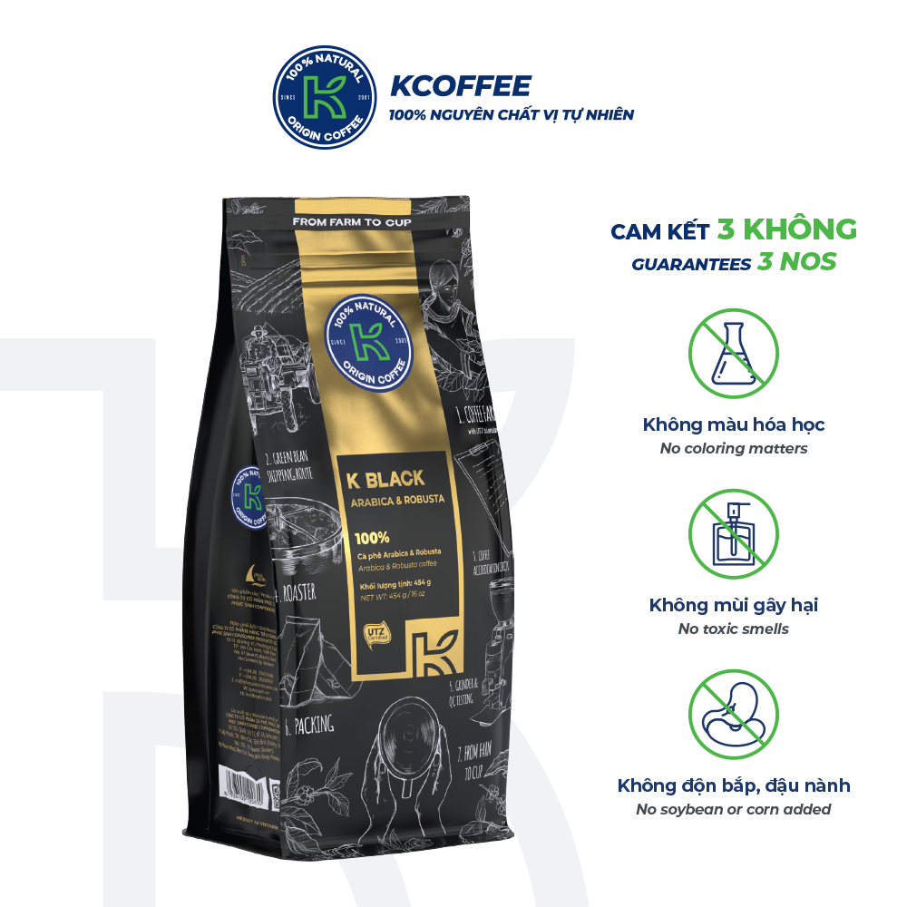 Cà phê hạt rang K Coffee 100% Robusta Arabica nguyên chất cà phê đậm vị K-Black (454g/Túi)