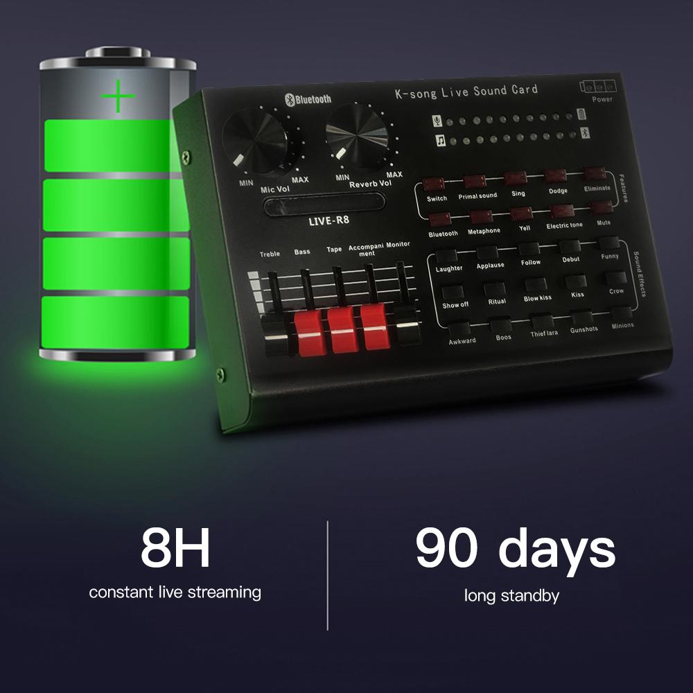 R8 Live Sound Card + Milk Bottle Microphone Pink + Earphones + Shock Mount + Microphone Tripod Stand + 6Inch Filling