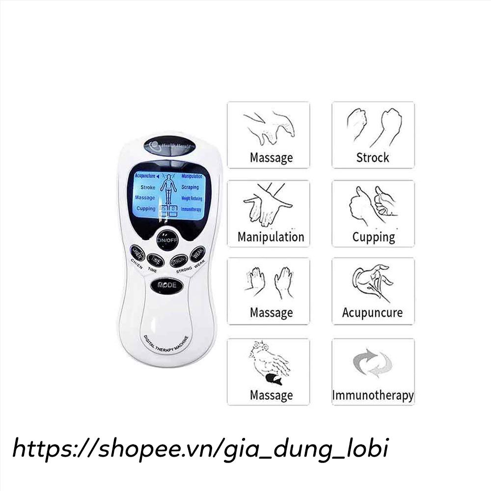 Máy massage xung điện Digital Therapy Machine SYK-208 kèm 4 miếng dán vật lý trị liệu mát xa châm cứu bấm huyệt cầm tay