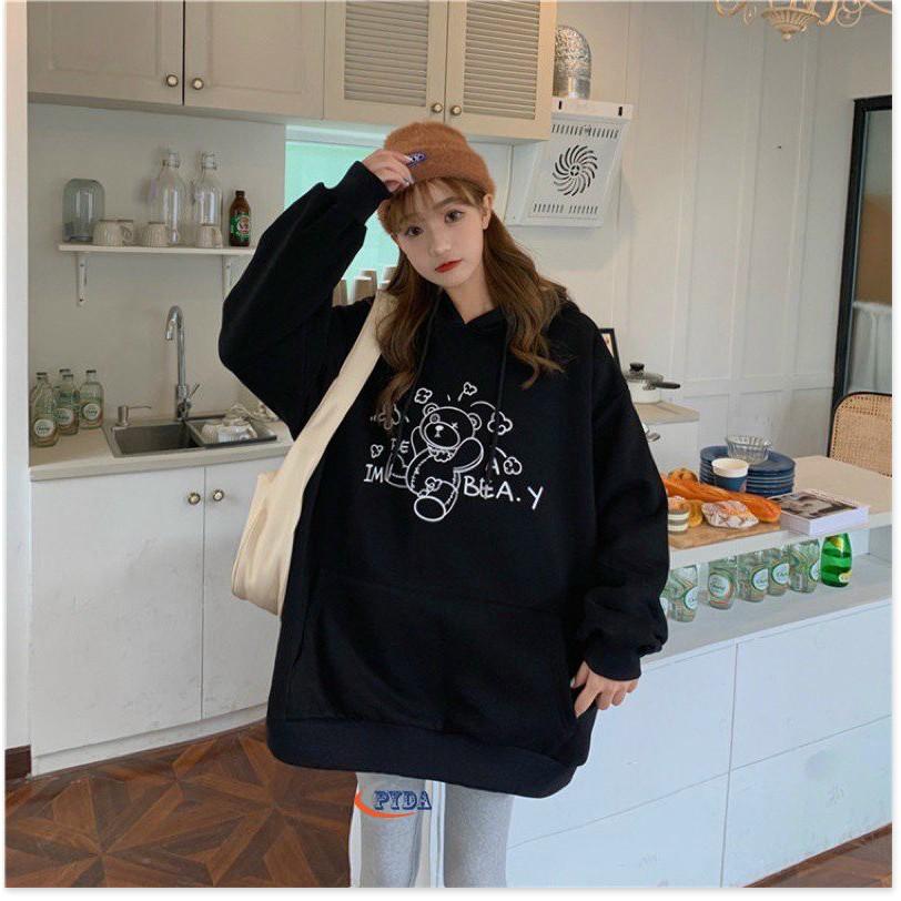 áo khoác hoodie nữ thun nỉ ngoại in hình con gấu IM BEA.Y nón 2 lớp siêu đẹp cái tính hiện đại