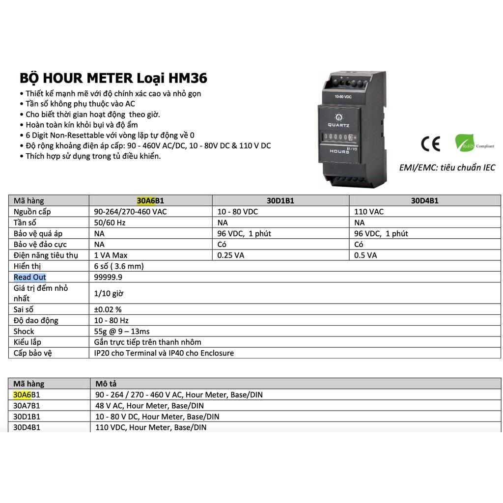 Bộ đếm giờ Hour Meter, 6 số, điện tử, gắn lên thanh Din rail -GIC