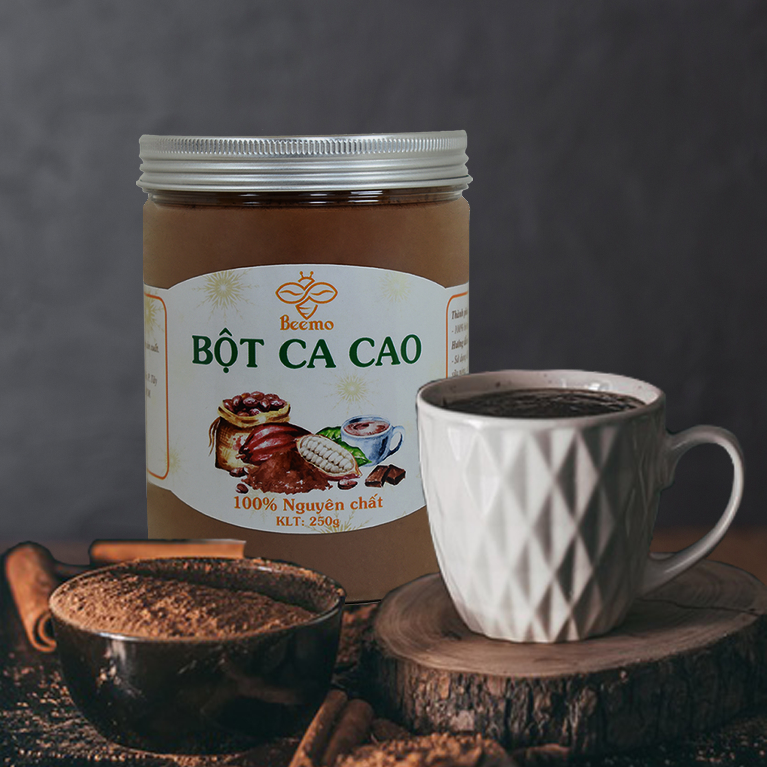 Bột ca cao Beemo - Cacao nguyên chất, không đường, pha chế đồ uống, làm bánh, chế biến Chocolate