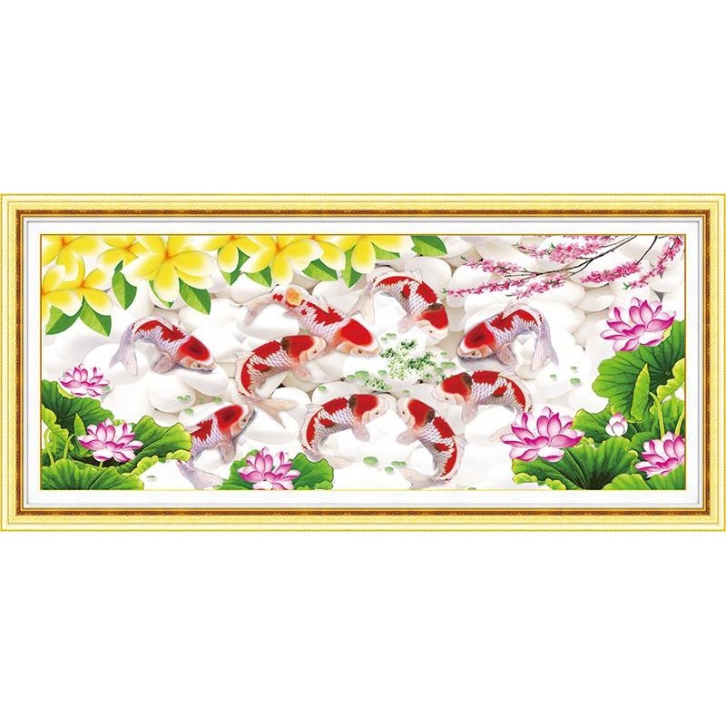 Tranh đính đá Cửu ngư quần hội - chưa đính
