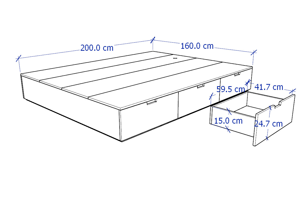 BANALDO, Giường ngủ 3 hộc tủ kéo, 1m6 BED_007, 200x28cm