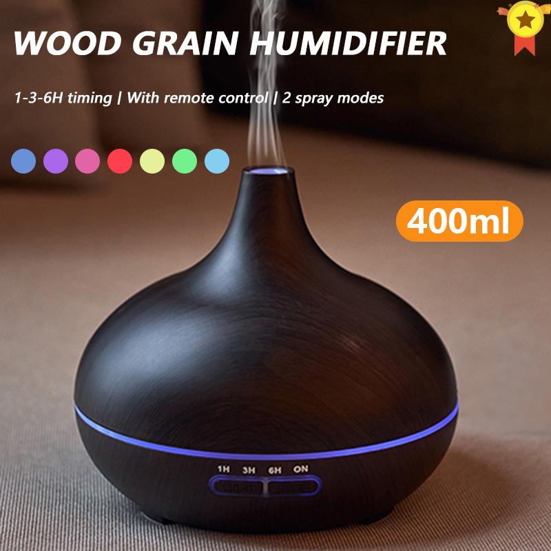 400Ml Thơm Khuếch Tán Tinh Dầu Khuếch Tán Có Điều Khiển Từ Xa Siêu Âm Thanh Vân Gỗ Máy Tạo Độ Ẩm Không Khí 7 Màu Đèn nhà