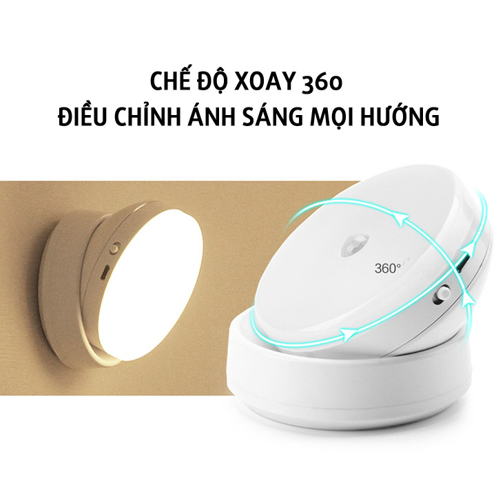 Đèn LED cảm ứng, cảm biến thông minh không dây, Pin sạc, nhận diện người có nam châm gắn tường xoay 360 độ làm đèn học, cho phòng ngủ, nhà vệ sinh, cho tủ quần áo, cầu thang, ban công, hành lang - MH2011