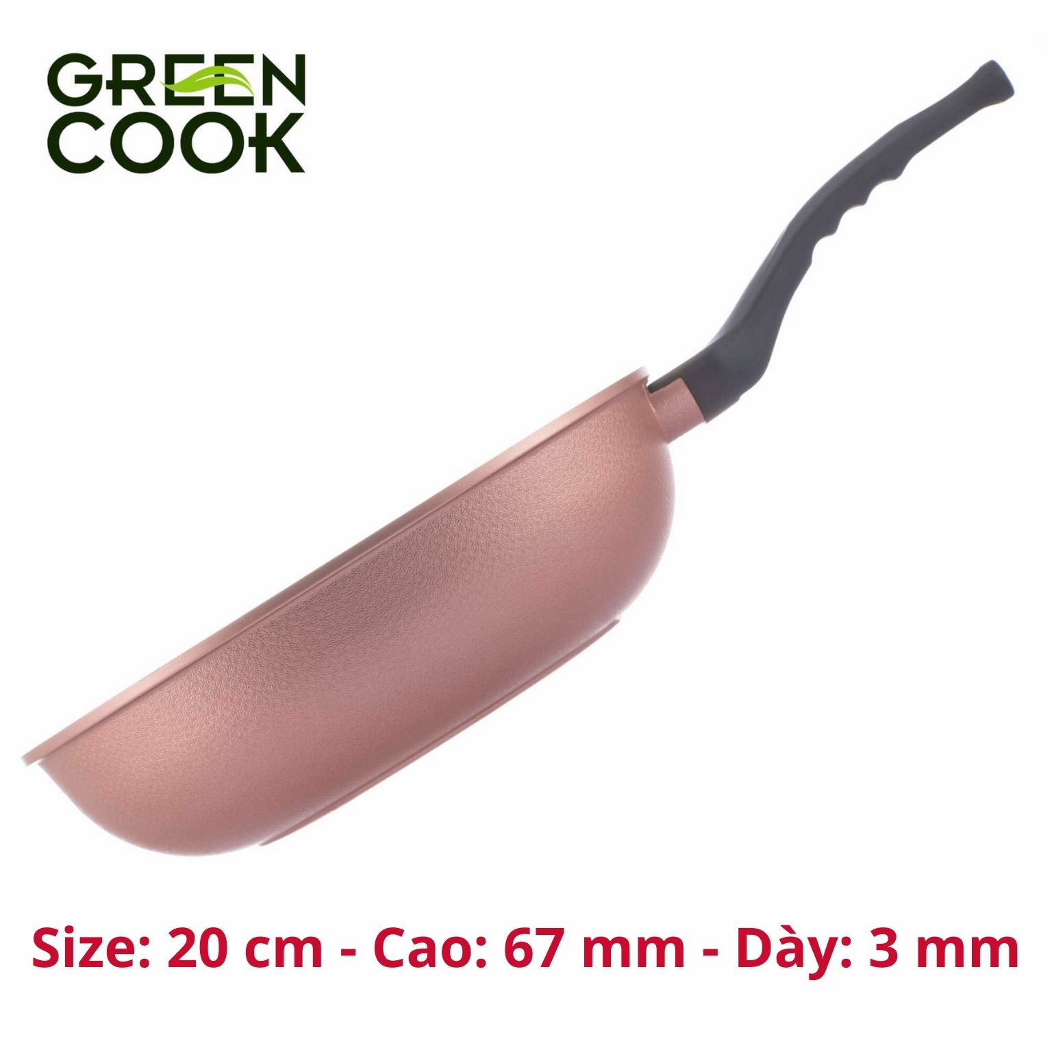 Chảo đúc chống dính men đá ceramic đáy từ Green Cook GCP05-IH màu hồng công nghệ 7 lớp chống dính Hàn Quốc