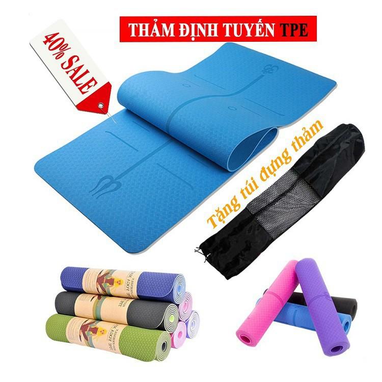 Thảm tập Yoga chống trượt định tuyến 6mm  cao su 2 lớp cao cấp thấm mồ hôi ( TẶNG KÈM TÚI ĐỰNG