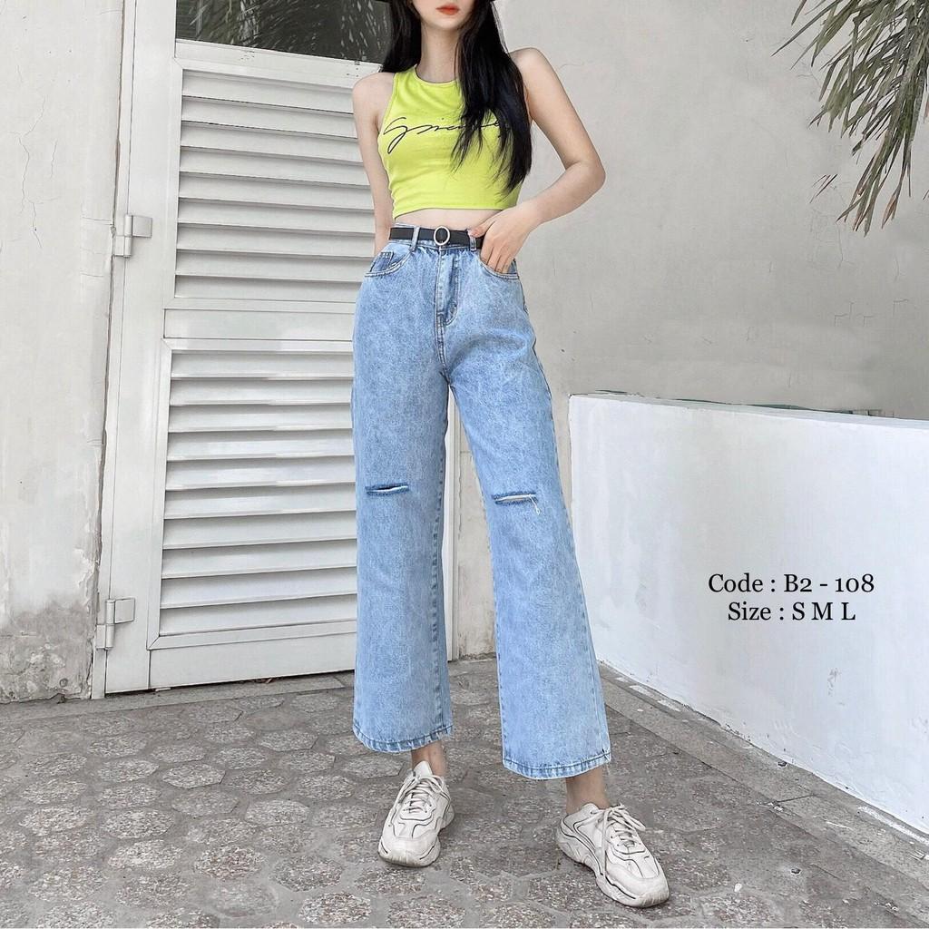 Quần jean nữ baggy King168, quần nữ co dãn nhẹ mẫu THU53