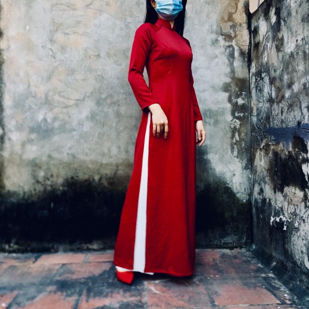 Áo dài may sẵn lụa tây thi, áo dài trơn lụa màu đỏ đậm