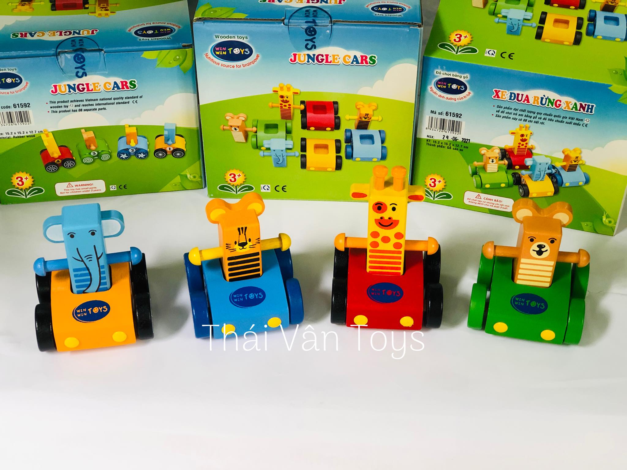 Bộ 4 Xe Đua Rừng Xanh Ngộ Nghĩnh Vui Nhộn - Đồ chơi gỗ Việt Nam