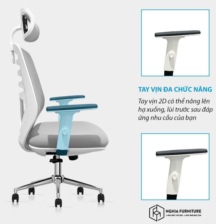 Ghế làm việc Công Thái Học Tech-H, ghế xoay văn phòng Ergonomic có ngả lưng thư giãn giá rẻ