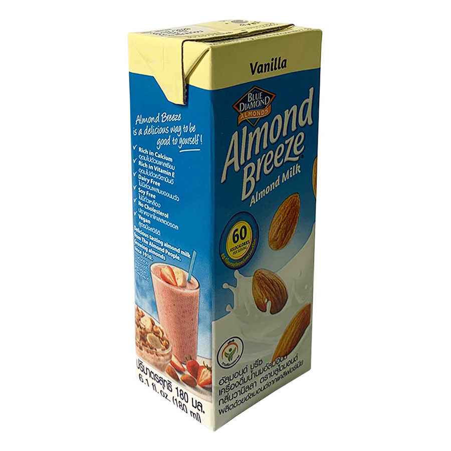 Lốc 3 Hộp Sữa Hạt Hạnh Nhân ALMOND BREEZE VANILLA 180ml - Sản phẩm của TẬP ĐOÀN BLUE DIAMOND MỸ - Đứng đầu về sản lượng tiêu thụ tại Mỹ