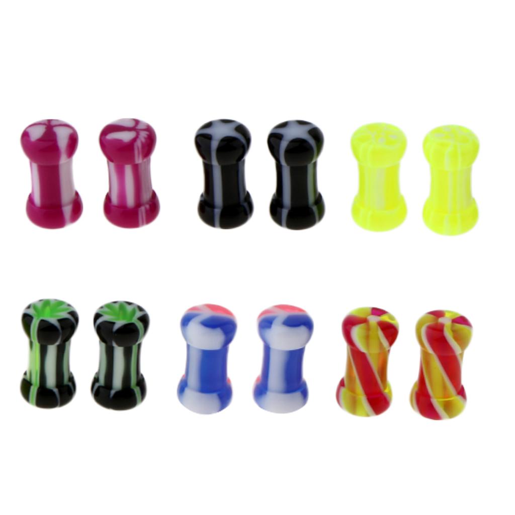 6 Pairs Colorful Acrylic Screw Fit Ear Tunnel Plugs Stretcher Expander