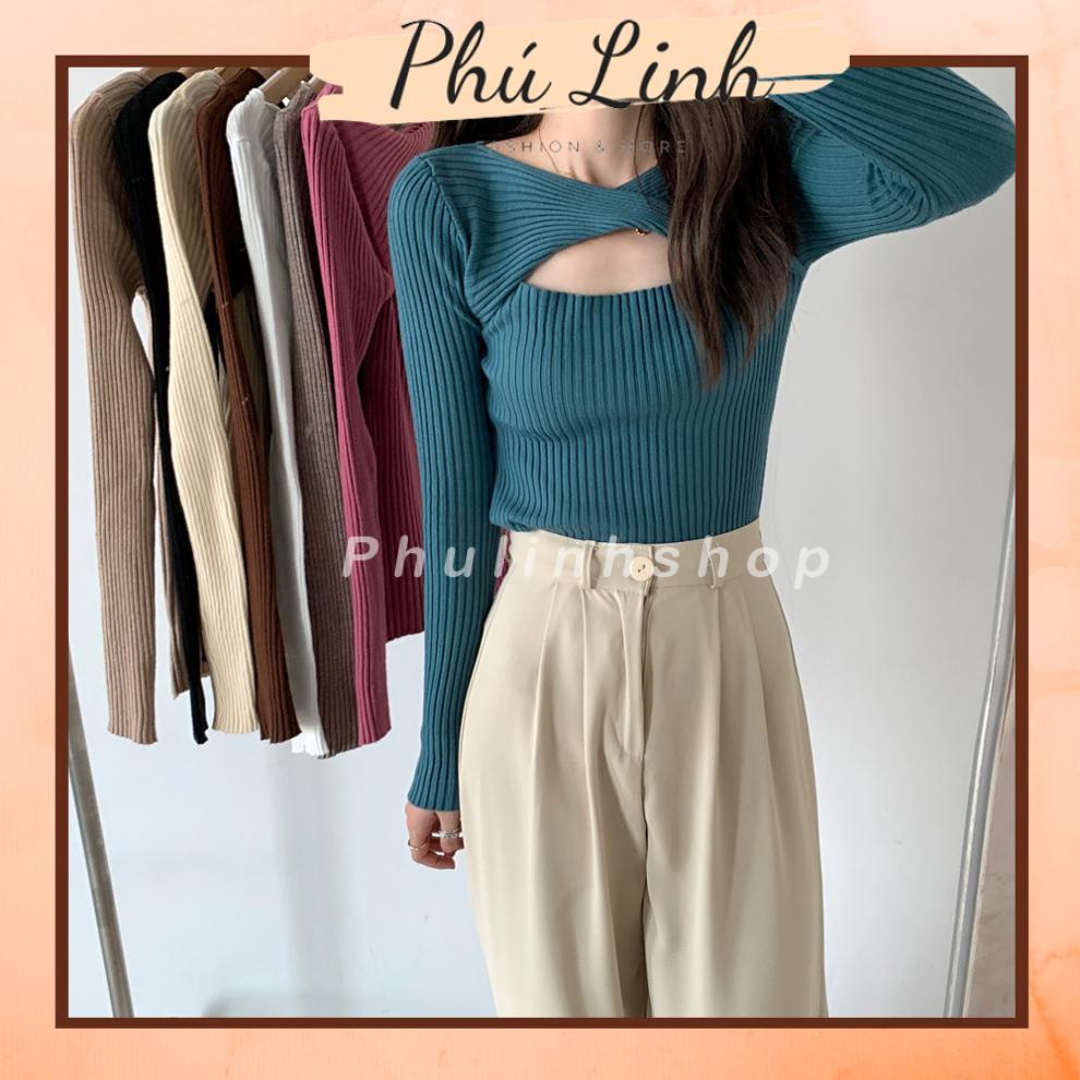 MS981 Áo len nữ xoắn ngực dài tay sexy