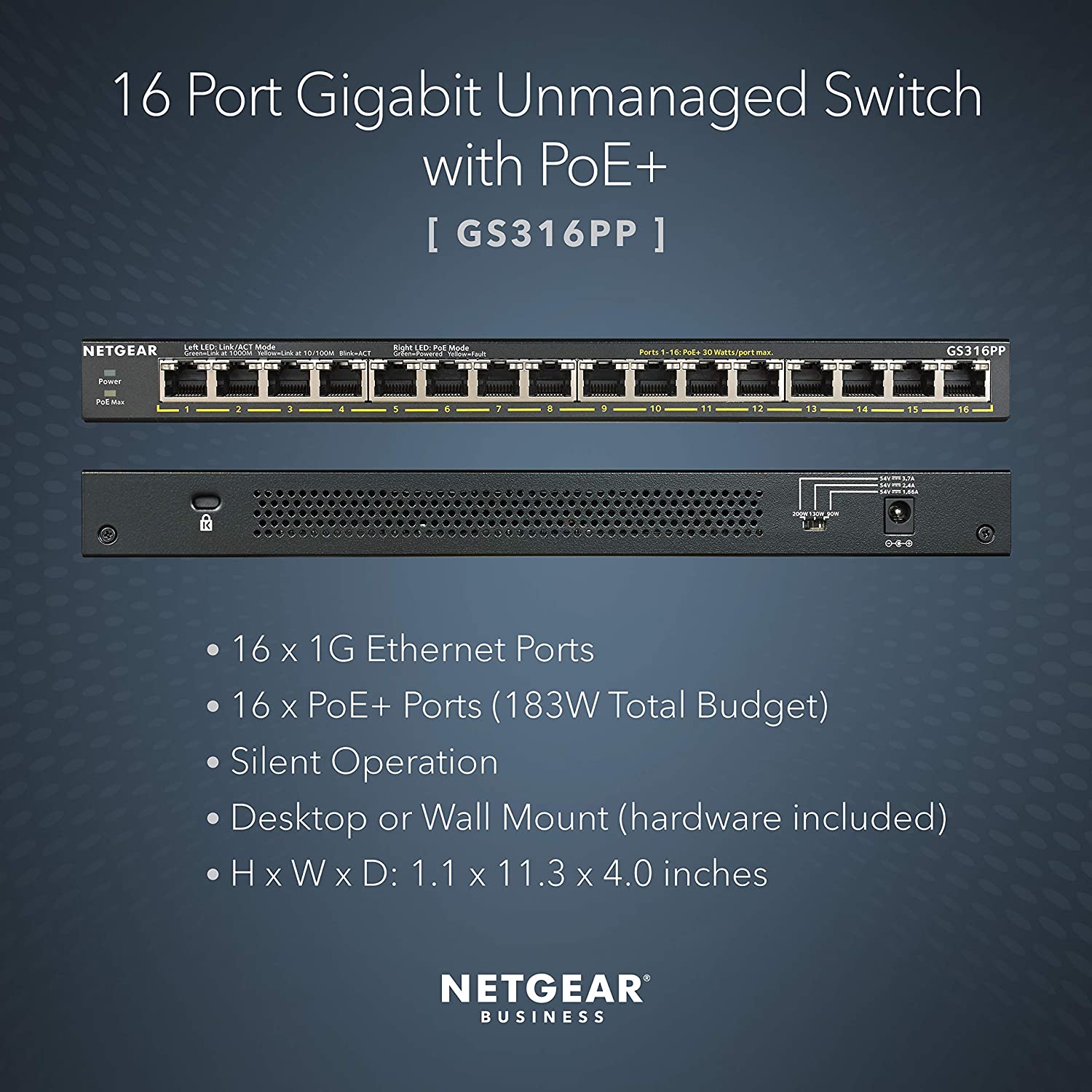 Bộ Chia Mạng Để Bàn 16 Cổng 10/100/1000M PoE+ Gigabit Ethernet Unmanaged Switch Netgear GS316PP - Hàng Chính Hãng