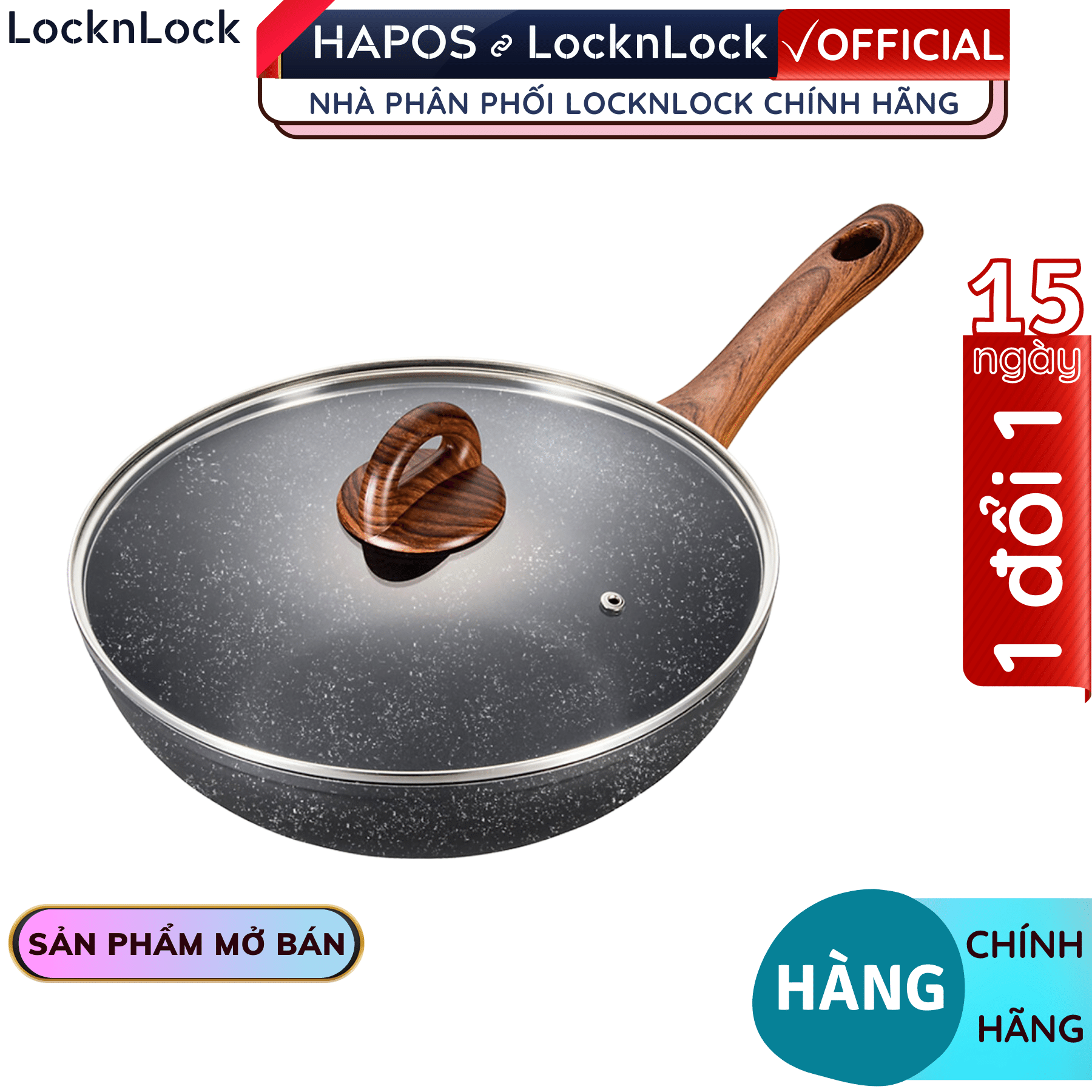Chảo Lock&Lock sâu lòng chống dính bằng nhôm LBU1285 28cm - Hàng chính hãng, nắp thủy tinh, dùng được bếp từ - Hapos