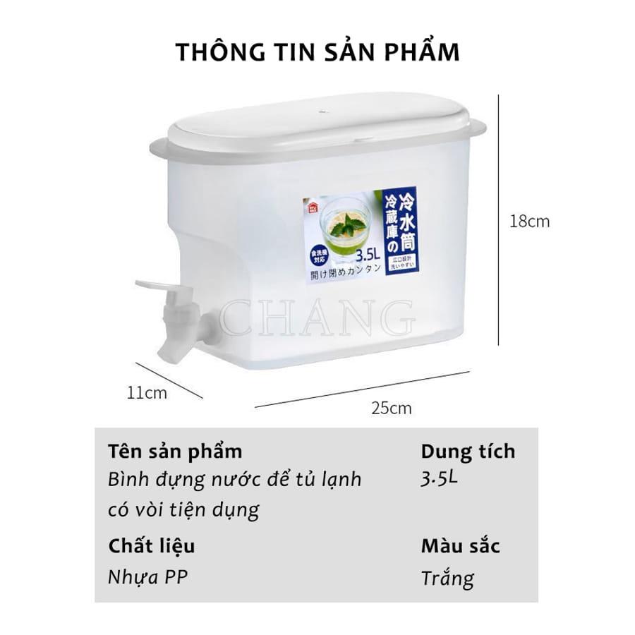 Bình Đựng Nước 3,5L Để Tủ Lạnh Có Vòi Siêu Tiện Dụng, Hộp Để Tủ Lạnh Đựng Nước Chanh, Detox, Nước Hoa Quả Cho Gia Đình