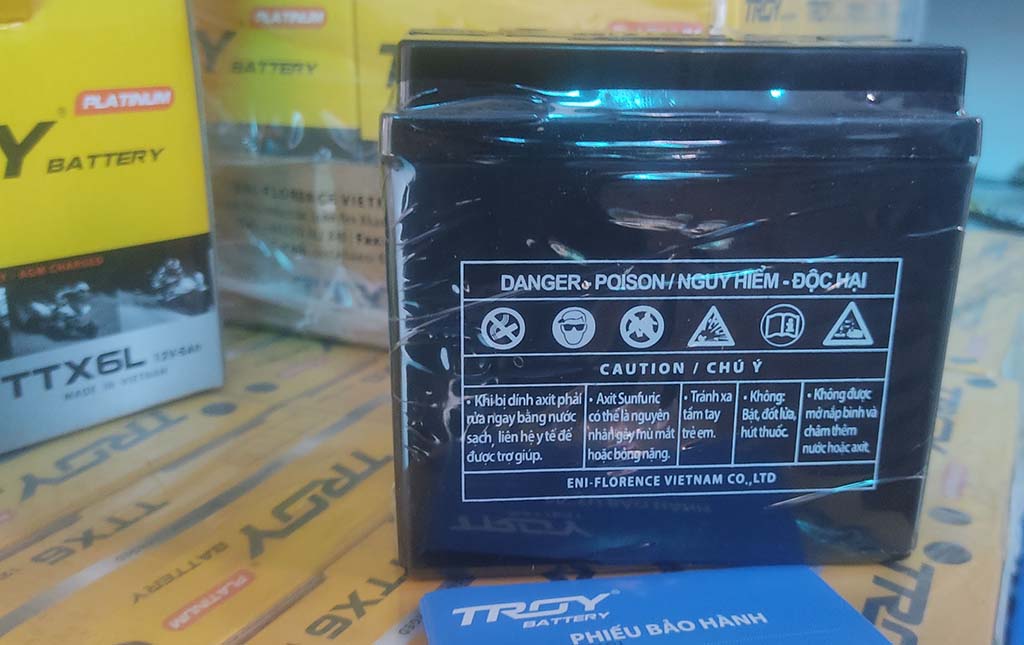 Ắc quy xe máy TROY BATTERY, TTX6L, 12V, 5Ah