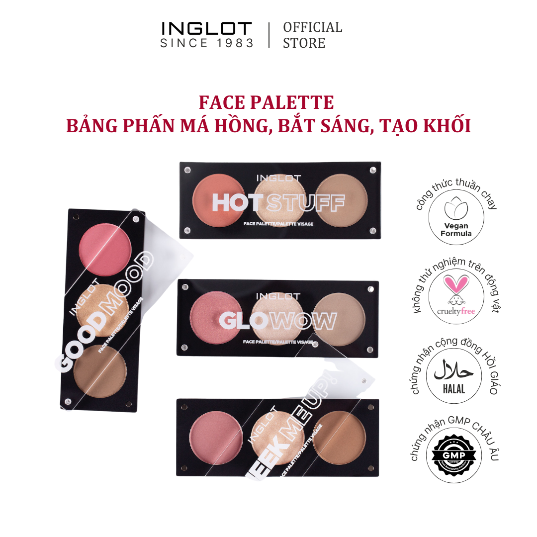 Bảng phấn má hồng, bắt sáng, tạo khối đa chức năng 3in1 Face Palette Inglot 7g