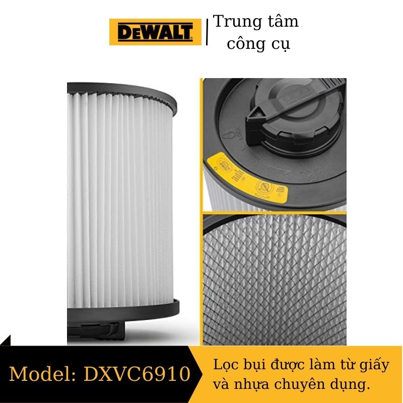 Bộ lọc Hepa, lọc bụi dạng khuôn thay thế cho máy hút bụi DeWALT DXVC6910 - Hàng chính hãng